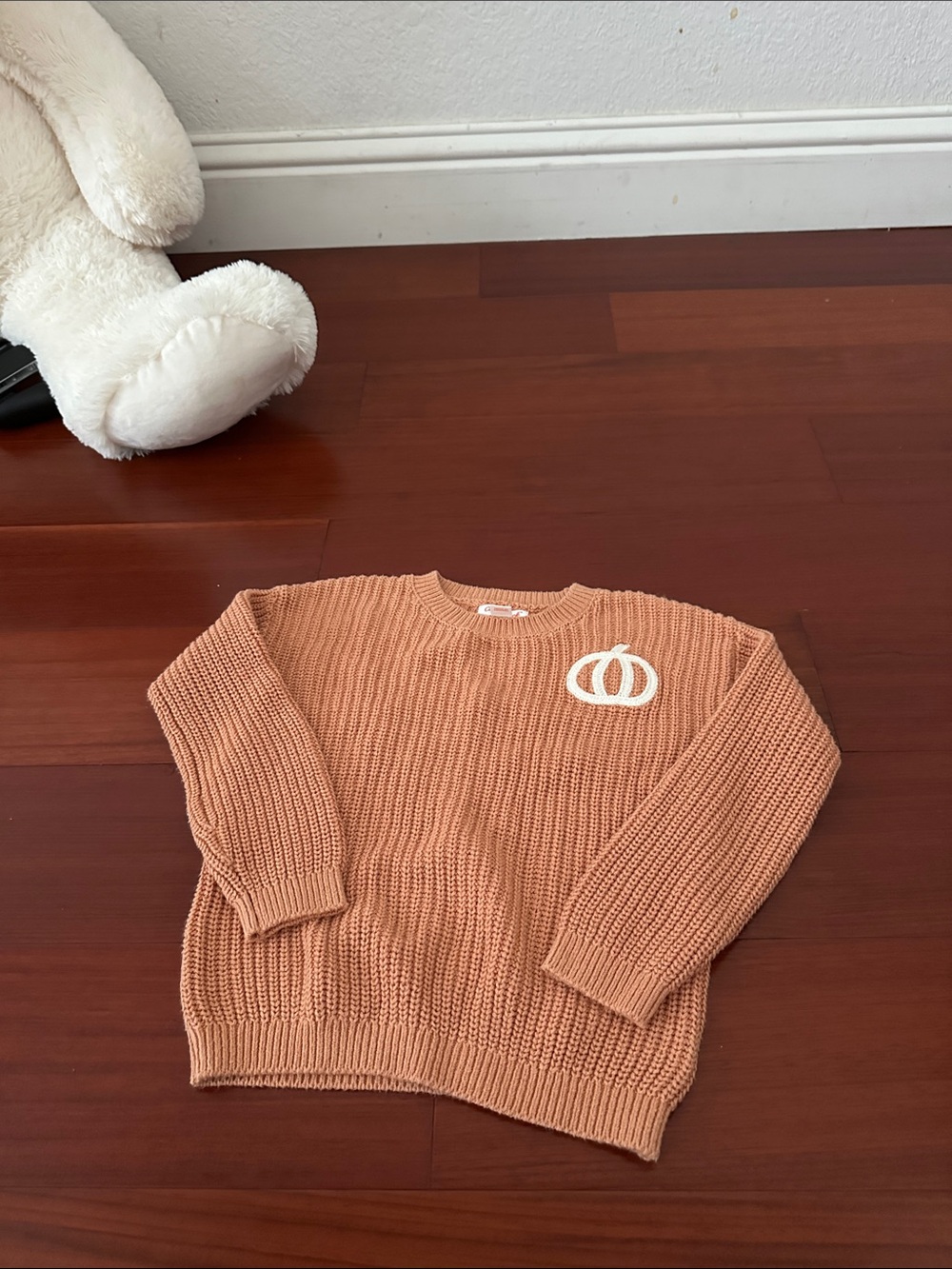 Cat & Jack Camel Knit Sweater with White Pumpkin Accent